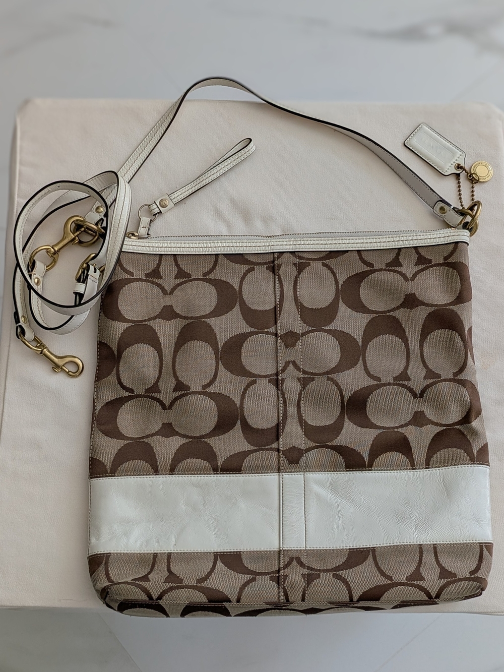 Coach Signature Canvas Crossbody & Shoulder Bag in Brown/Off-White - Picture 9 of 10